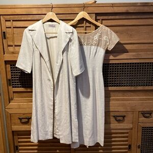 Vintage linen fitted dress and matching coat